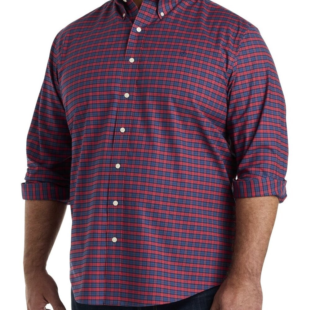 NEW BROOKS BROTHERS Non-Iron Check Sport Shirt Navy/Red Check Men's 2X